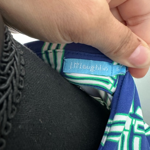 NWOT J. McLaughlin Blue and Green Bamboo print Dress - Picture 5 of 7